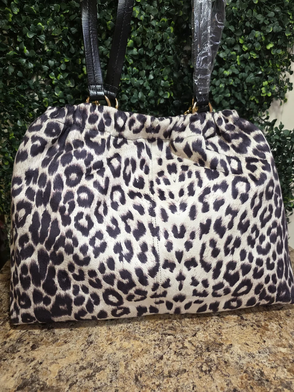 Juicy Couture Leopard Print Shoulder Bag in Black & Cream